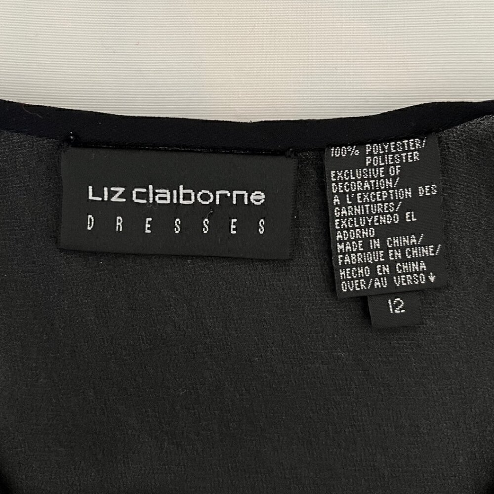 2000's Liz Claiborne Sheer Black & White Rose Embroidered Long Sleeve Blouse - Picture 5 of 6